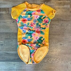 Art Class Floral 1-Piece Swimsuit- Orange Multi